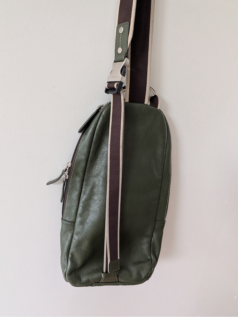 Coach Olive Green Leather Sling Backpack Crossbody Chest Bag - Picture 5 of 6